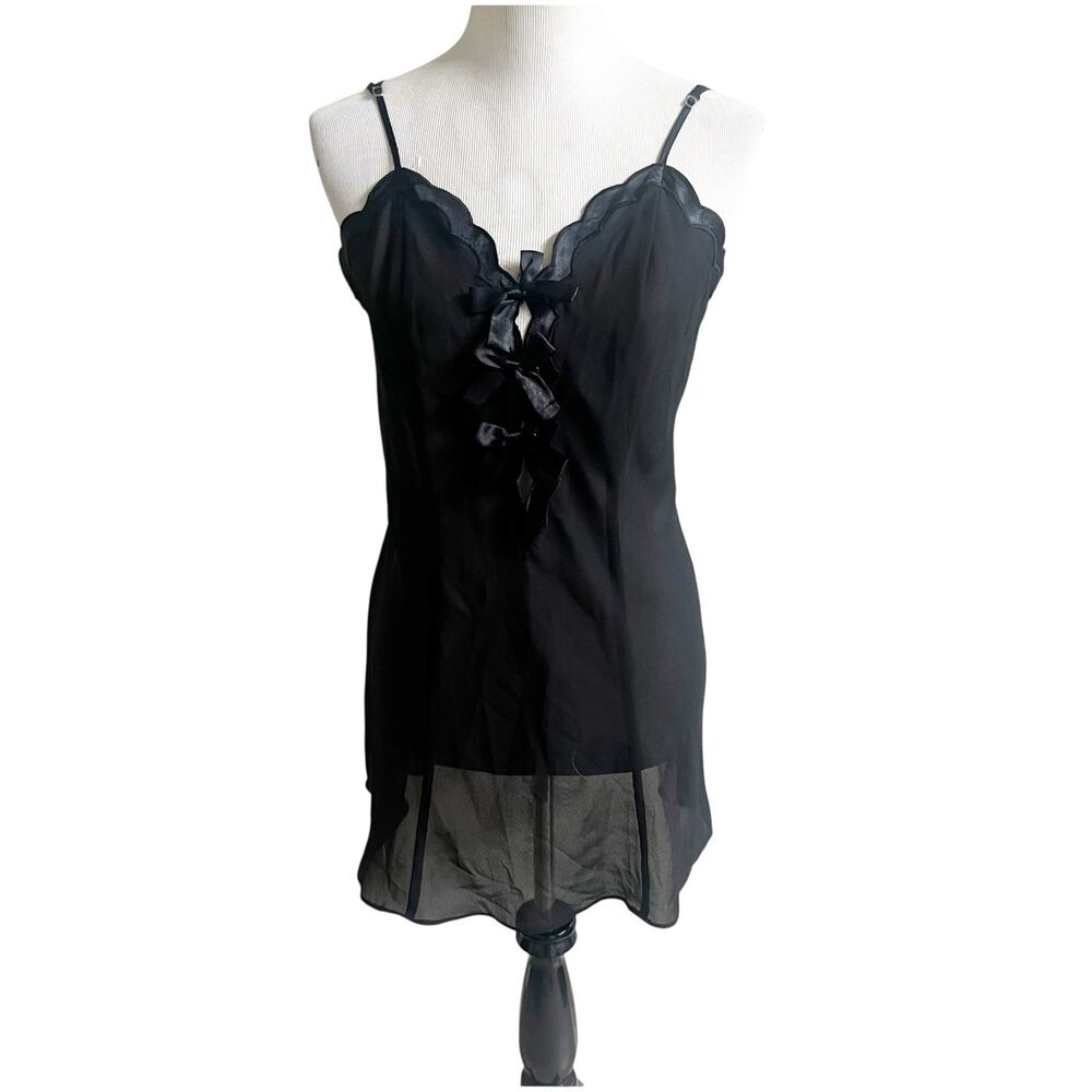 Fredericks Of Hollywood Lingerie Chemise Slip Bow Ties Sz Medium Black Coquette
